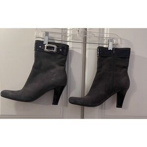 Franco Sarto L-Magical Grey Suede Patent Leather Buckle Ankle Boots Womens 9M